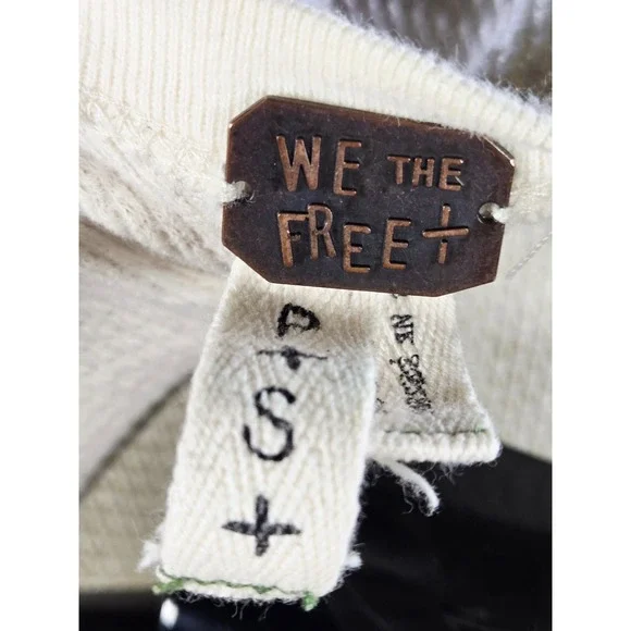 Women's Free People Small Crochet Sleeve Waffle Knit Top Boho Cottagecore - Picture 4 of 5